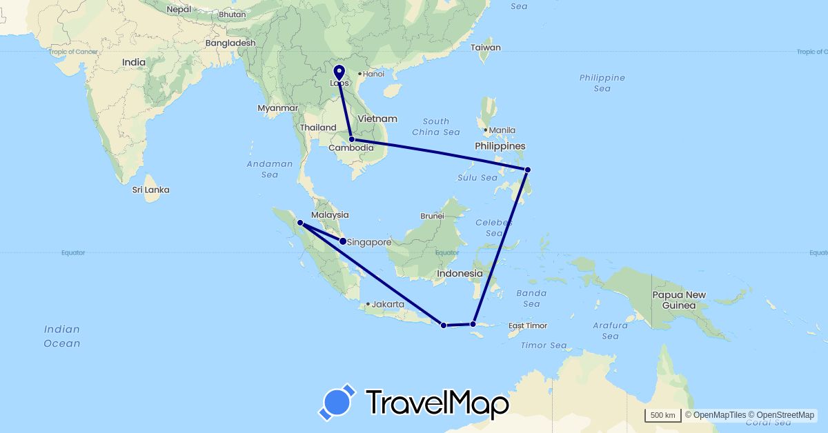 TravelMap itinerary: driving in Indonesia, Cambodia, Laos, Philippines, Singapore (Asia)